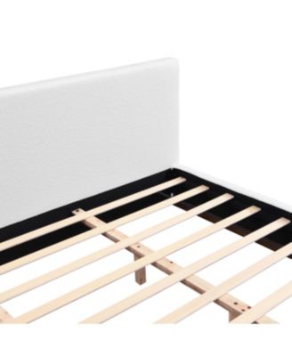 Elegant White Fabric Upholstered King Bed with Solid Wood Base