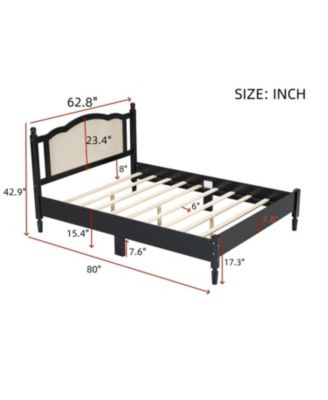 Queen Wooden Bed, Natural Rattan, Vintage