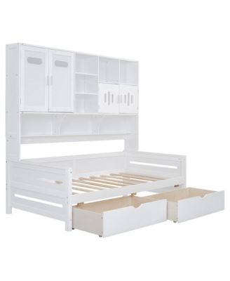 Twin Daybed with Drawers, Cabinet, and Shelf