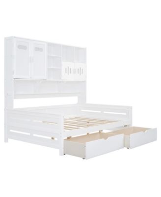 Wooden Daybed with Drawers, Cabinet, and Shelf