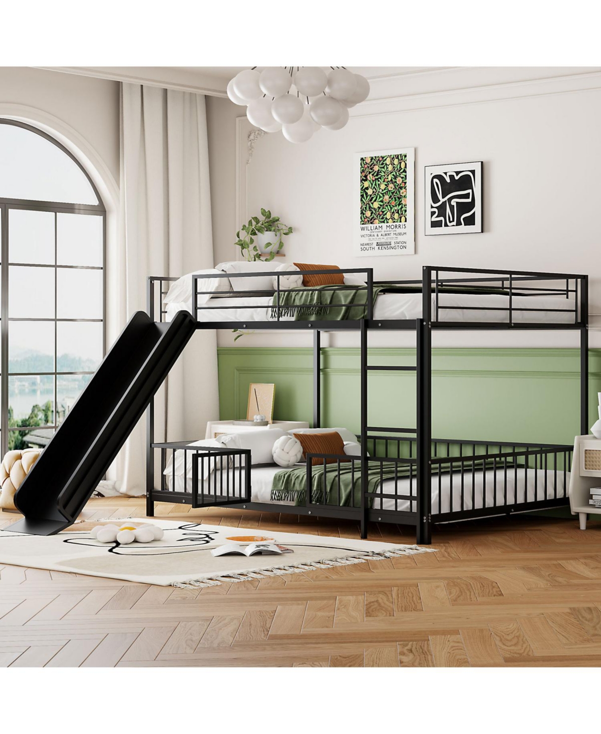 Streamdale Furniture Full Over Full-Size Metal Bunk Bed with Slide and Guardrails