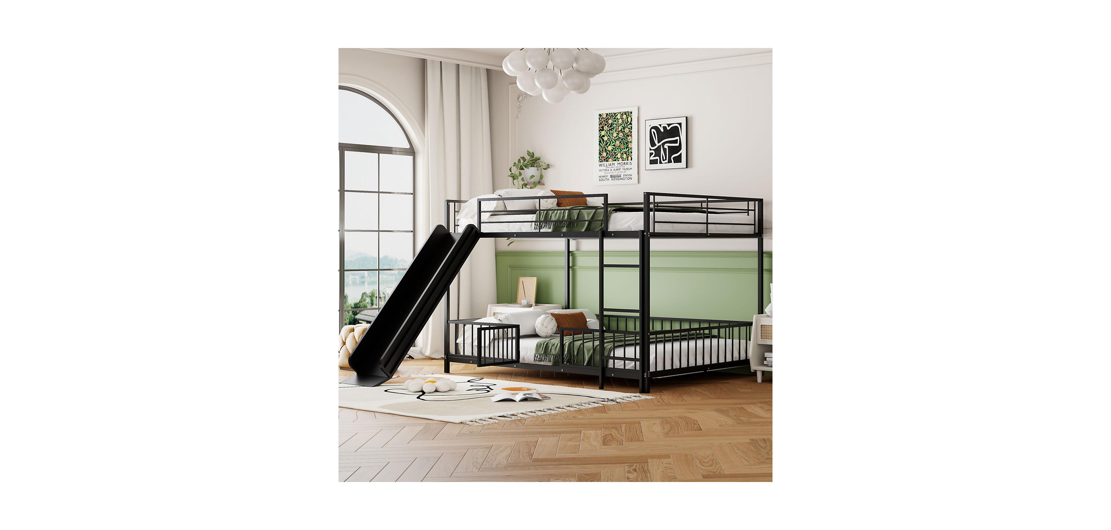 Streamdale Furniture Full Over Full-Size Metal Bunk Bed with Slide and Guardrails