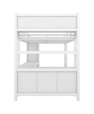 White Metal Loft Bed with Wardrobe, Desk & Storage