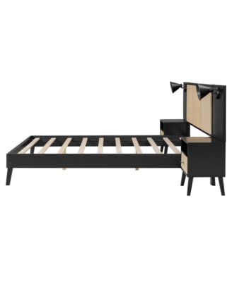 Queen Bed Frame with Nightstands and Lamps