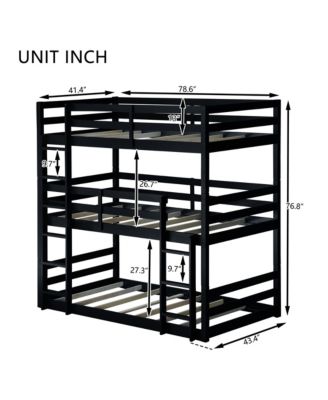 Triple Twin Bunk Bed with Built-in Ladders and Guardrails