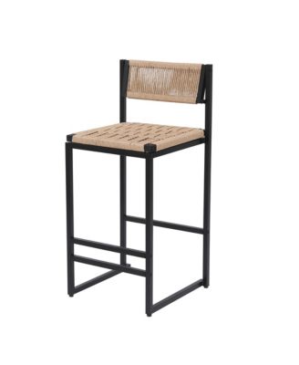 Kitchen Bar Stools with Footrest Set of 2 Paper Rope Weave Dining Chairs Counter Height Barstool