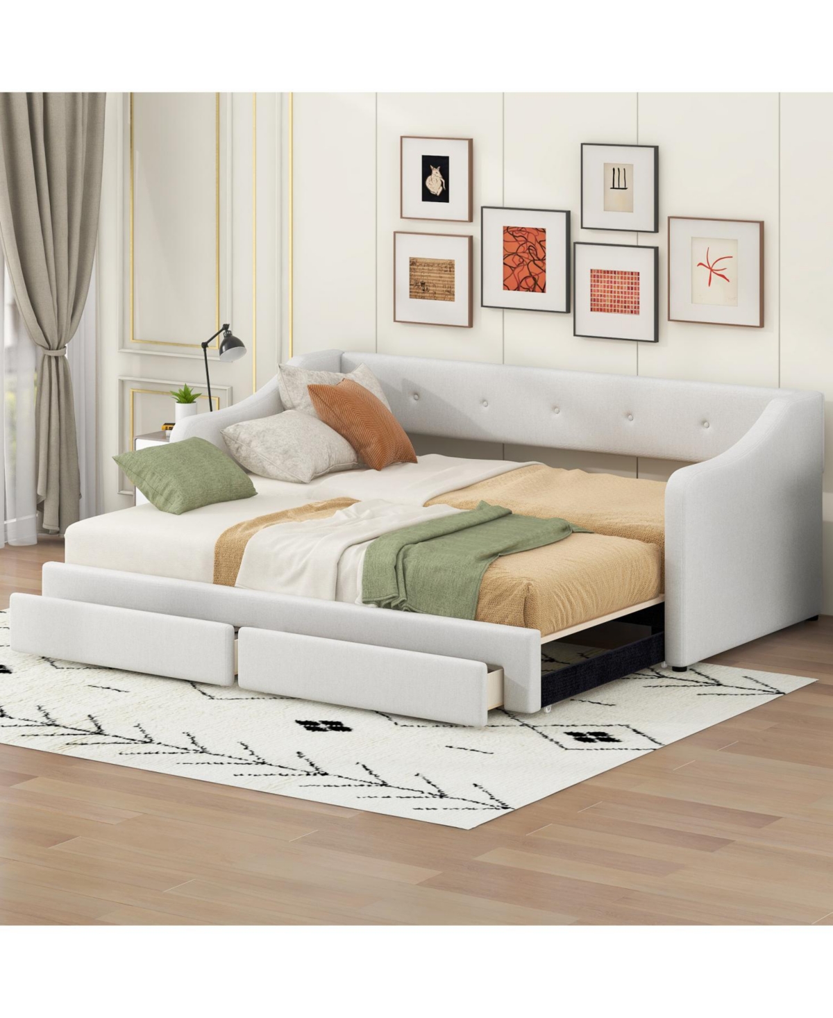 Streamdale Furniture Twin Xl to King Upholstered Daybed with Two Drawers