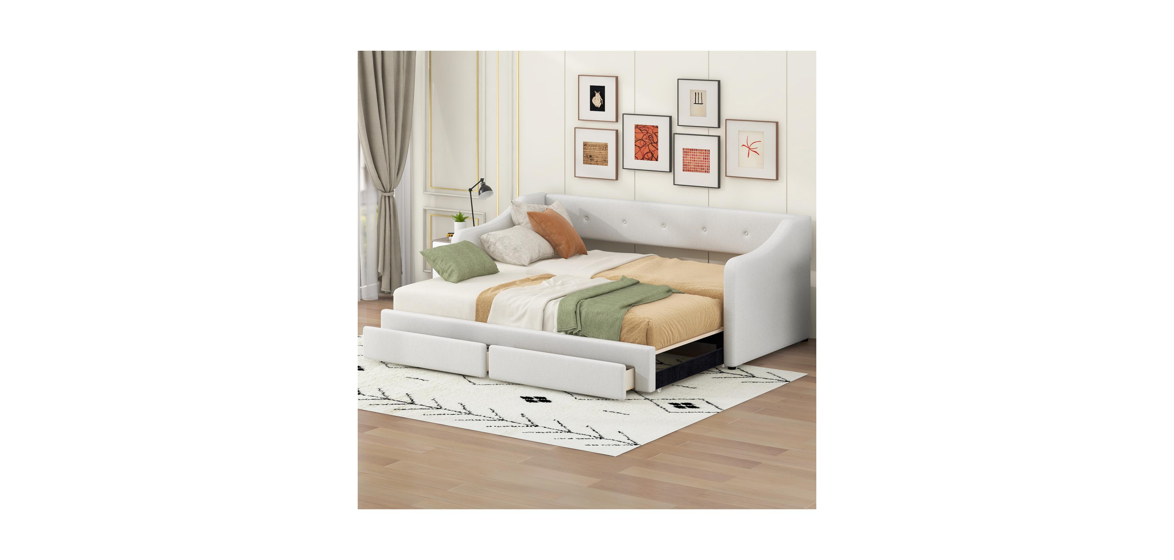 Streamdale Furniture Twin Xl to King Upholstered Daybed with Two Drawers