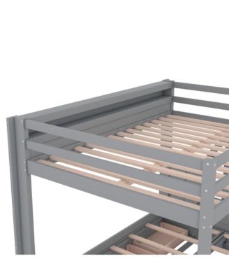 Wood Full Size Convertible Bunk Bed with Storage Staircase, Bedside Table, and 3 Drawers, White