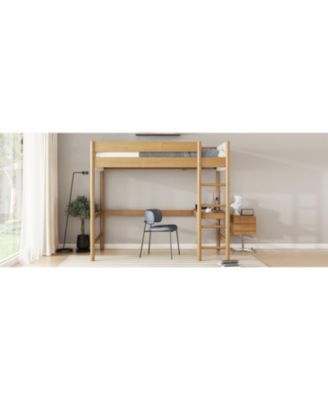 Upholstered Twin Loft Bed with Desk, Safety Rails, Teddy Fleece Headboard