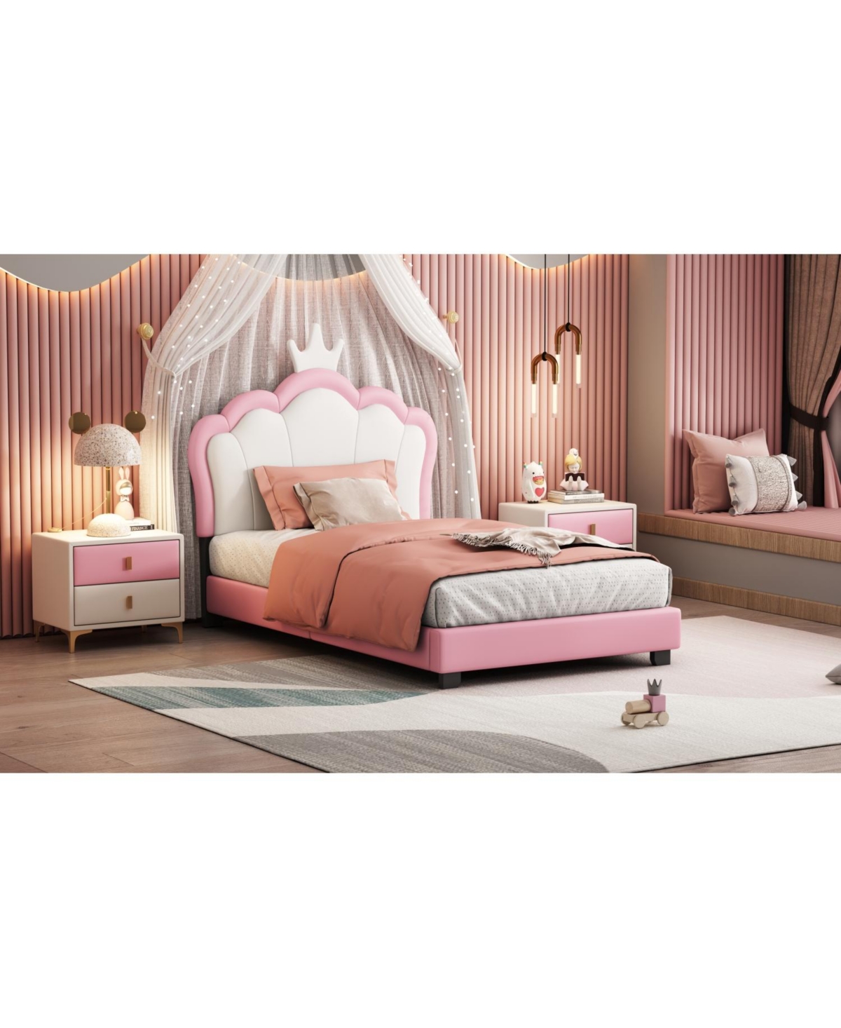 Streamdale Furniture Twin Upholstered Princess Bed with Crown Headboard,Twin Platform Headboard