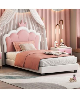 Streamdale Twin size Upholstered Princess Bed With Crown Headboard,Twin Size Platform Bed with Headboard