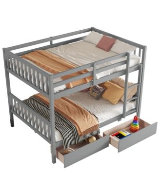 Full Over Full Bunk Bed with 2 Drawers, Convertible to 2 Full Beds