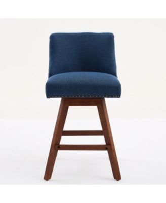 Counter Height Swivel Barstools, 26" H Seat Height Upholstered Bar Stools Set of 2, Fabric in Blue