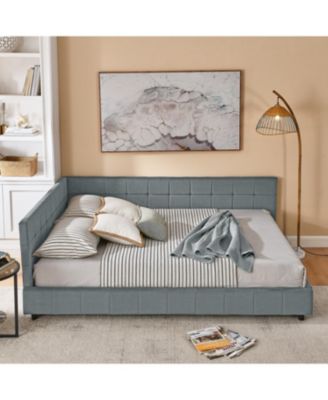  Queen Bed Frame with Tufted Sofa-Style Headboard (Grey, Queen Size)