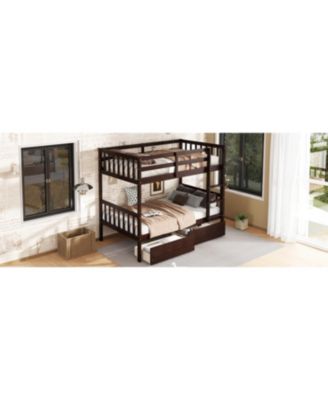 Twin Bunk Bed with Drawers and Safety Guardrails, Espresso
