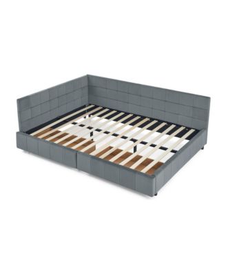 Queen Velvet Tufted Storage Bed with Backrest and Armrests