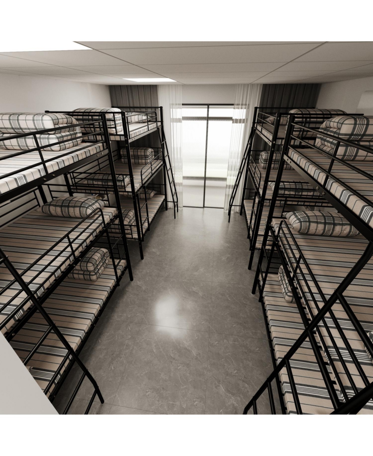 Streamdale Furniture Bedroom dormitory twin size metal triple bunk bed can be disassembled into three beds