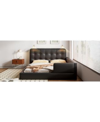 Queen Size Upholstered Platform Bed with 2 Reading Lights