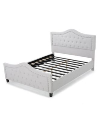  Queen Platform Bed Frame with Arched Nailhead Headboard, No Box Spring Needed