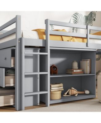 Streamdale Twin Loft Bed with Desk, Storage, and Safety Guardrail