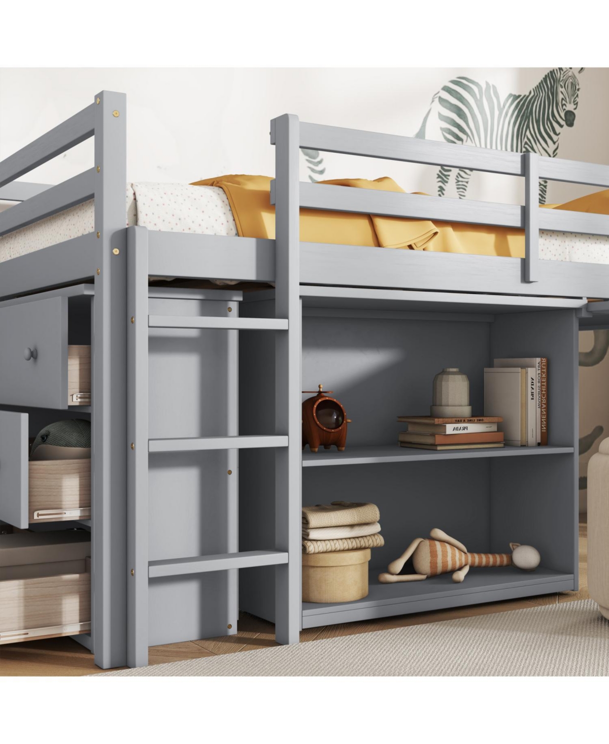 Streamdale Furniture Streamdale Twin Loft Bed with Desk, Storage, and Safety Guardrail