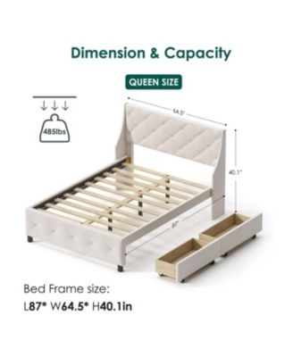 Queen Bed Frame with Storage Headboard, No Noise Metal Platform, Strong Slats Support