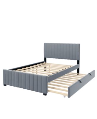 Full Size Velvet Upholstered Platform Bed with Twin Size Trundle