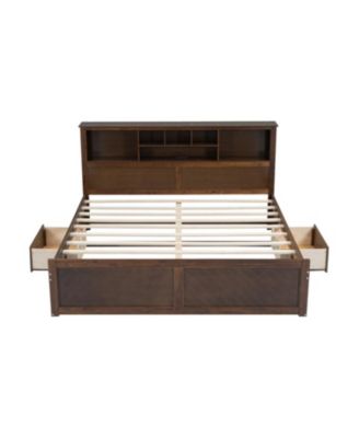 Wood Platform Bed with Multi-storage Headboard, USB and Drawers