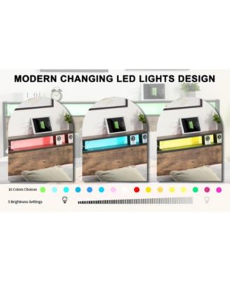 Queen Bed Frame w/ Charging Headboard, Noise-Free, No Box Spring