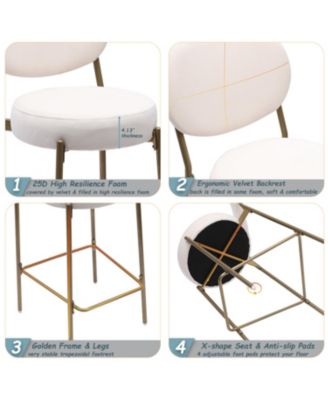 Streamdale Upholstered Velvet Bar Stools with Backrest (Creamy White), Set of 2