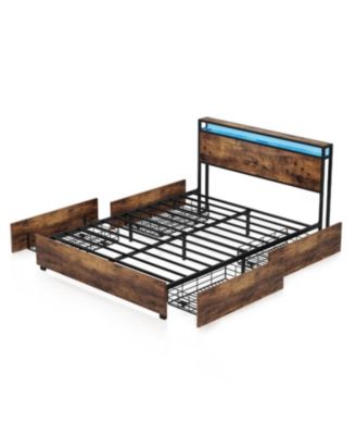 Full Bed Frame with Storage and Charging Station, Easy Assembly