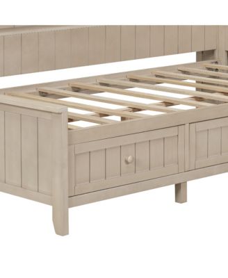 Twin Size Wood Daybed with Storage Shelves and 3 Drawers, Antique