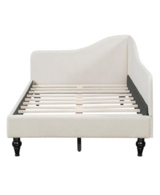 Twin Size L-Shaped Linen Daybed, with Solid Wood Legs.