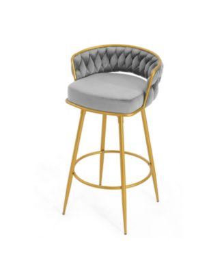 Streamdale Set of 2 Swivel Bar Stools with Woven Backrest and Gold Legs