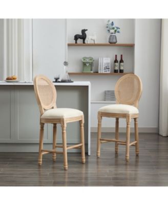 French Country Bar Stools with Upholstered Seats (Set of 2)