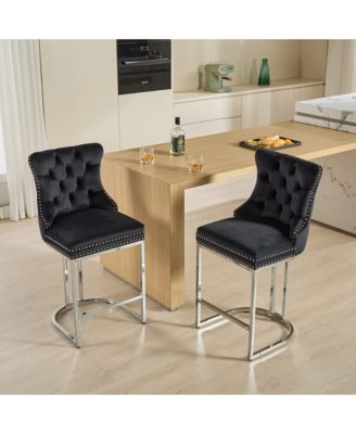  Modern Velvet Counter Height Barstools (Black, Set of 2