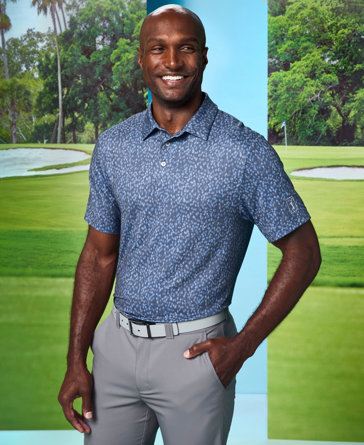 Pga Tour Men's All Over Golf Confetti Short-Sleeve Polo Shirt
