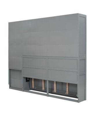  Twin Size Murphy Bed Wall Bed with Closet, Drawers & Desk-Gray