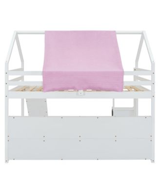 Wooden Loft Bed House-shaped Frame with a Tent