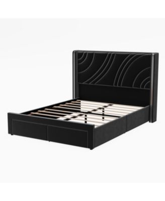 LED Bed Frame Storage Drawers Wingback