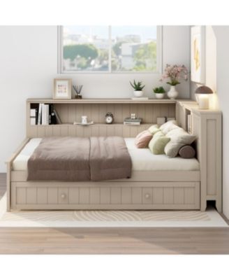 Full Size Wood Daybed with Storage Shelves and Trundle