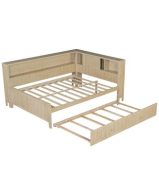 Full Size Wood Daybed with Storage Shelves and Trundle
