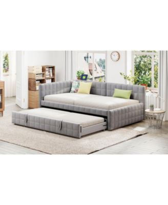 Upholstered L-Shaped Daybed with Twin Trundle & USB