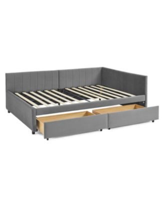 Tufted Upholstered Bed Frame with Drawers Velvet