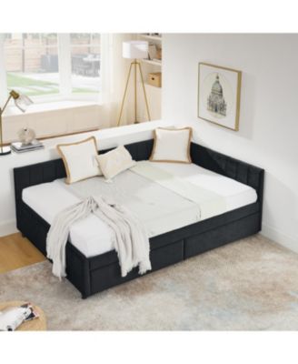 Tufted Upholstered Bed Frame with Drawers Velvet Black
