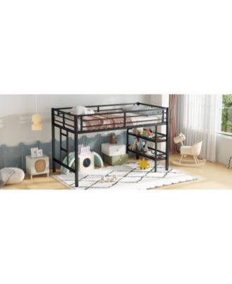 Twin Metal Loft Bed with Shelf & Ladder