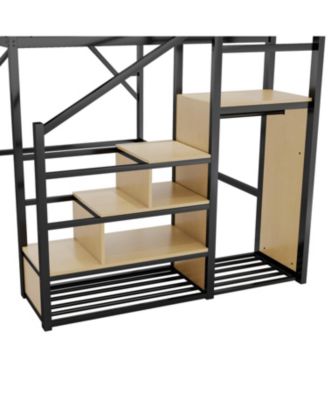 Queen Loft Bed with Stairs & Storage - Black