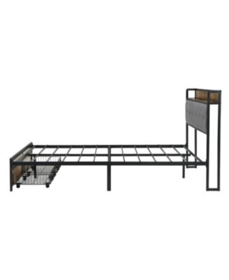 King Bed Frame LED Headboard Storage Drawers USB Charging