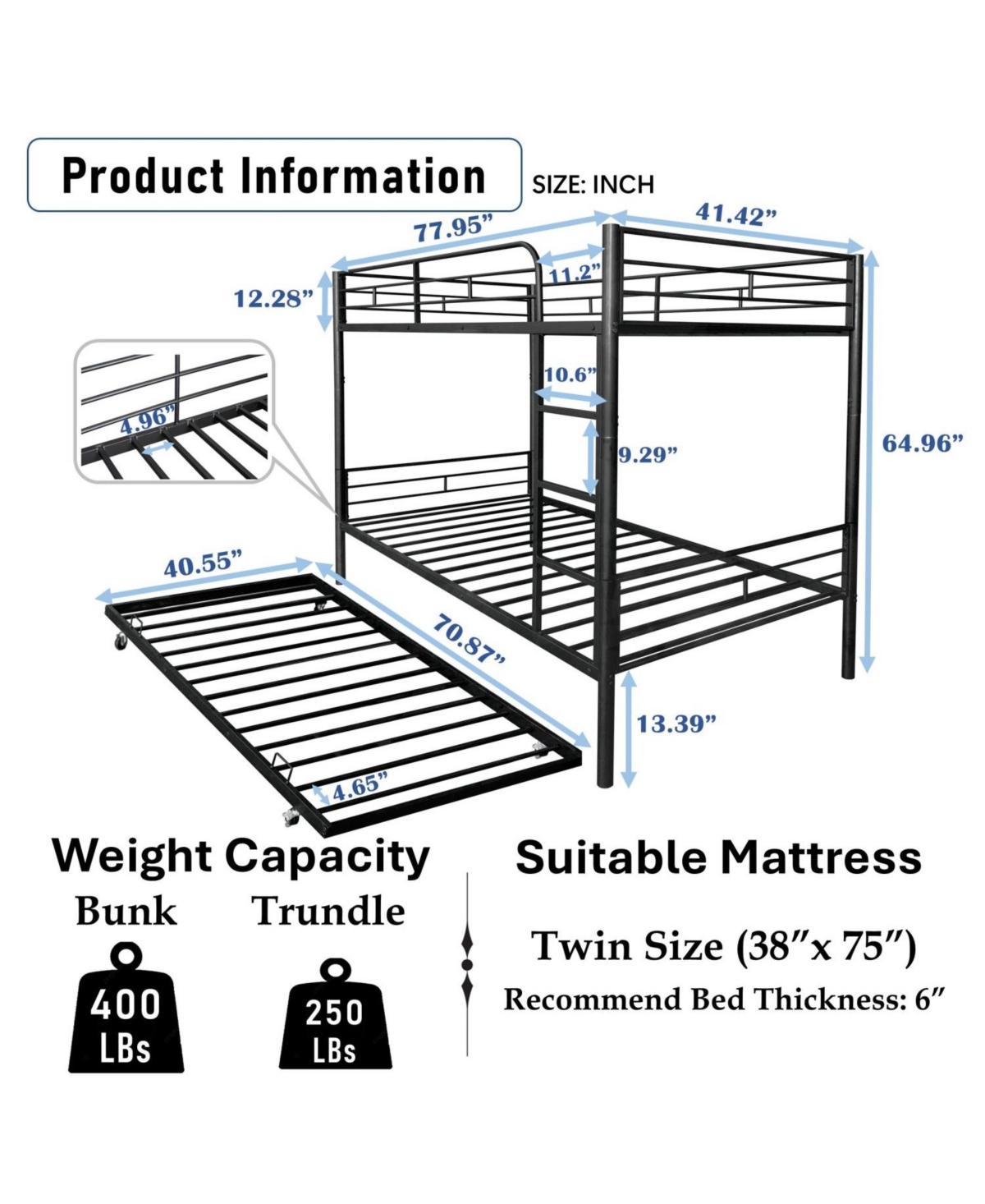 Streamdale Furniture Separatable Bunk Bed with Trundle